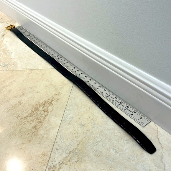 Black Genuine Alligator Calf Leather MADE IN ITALY BRASS BUCKLE Belt 42 - Picture 3 of 9